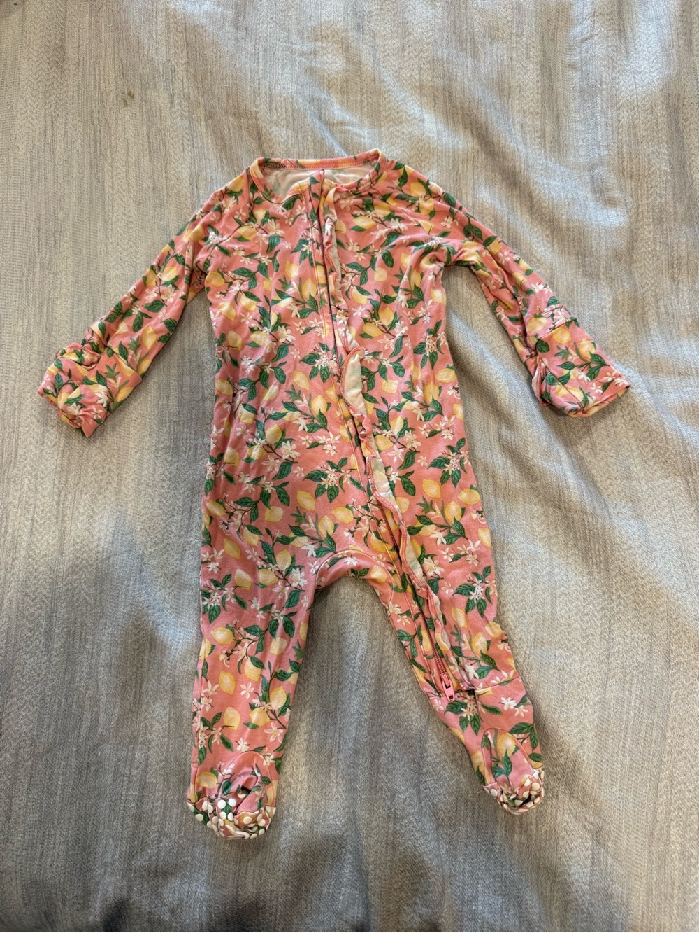 Pink Floral Lemon-Print Baby Footie Pajamas